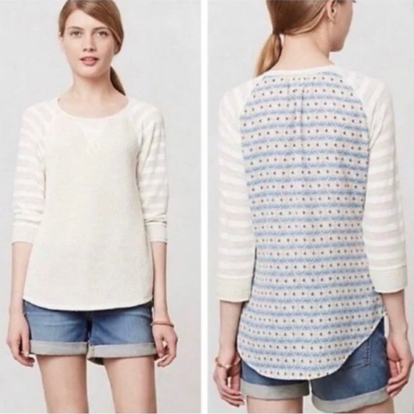 Anthropologie One September MILLA Pullover Sweater Size Medium Cream Blue 🌟 - Picture 2 of 7